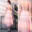 Abordable Rougissant Rose Robe De Cocktail 2018 Princesse Encolure Dégagée Sans Manches Perlage Paillettes Noeud Ceinture Asymétrique Volants Dos Nu Robe De Ceremonie