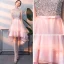 Abordable Rougissant Rose Robe De Cocktail 2018 Princesse Encolure Dégagée Sans Manches Perlage Paillettes Noeud Ceinture Asymétrique Volants Dos Nu Robe De Ceremonie