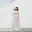 Elegant Grey Evening Dresses  2018 A-Line / Princess Shoulders Sleeveless Beading Floor-Length / Long Ruffle Backless Formal Dresses