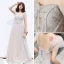 Elegant Grey Evening Dresses  2018 A-Line / Princess Shoulders Sleeveless Beading Floor-Length / Long Ruffle Backless Formal Dresses