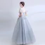 Élégant Gris Transparentes Robe De Bal 2018 Robe Boule Encolure Dégagée Gonflée Manches Courtes Appliques Fleur Paillettes Longue Volants Robe De Ceremonie