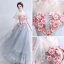 Élégant Gris Transparentes Robe De Bal 2018 Robe Boule Encolure Dégagée Gonflée Manches Courtes Appliques Fleur Paillettes Longue Volants Robe De Ceremonie
