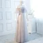 Chic / Beautiful Blushing Pink Evening Dresses  2018 A-Line / Princess See-through Scoop Neck 1/2 Sleeves Appliques Flower Floor-Length / Long Ruffle Backless Formal Dresses