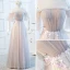Chic / Beautiful Blushing Pink Evening Dresses  2018 A-Line / Princess See-through Scoop Neck 1/2 Sleeves Appliques Flower Floor-Length / Long Ruffle Backless Formal Dresses