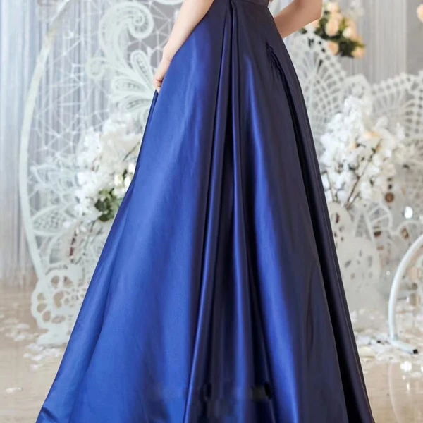 Illusion Royal Blue See-through Evening Dresses  2018 A-Line / Princess Scoop Neck Short Sleeve Floor-Length / Long Ruffle Formal Dresses
