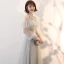 Élégant Gris Transparentes Robe De Bal 2018 Princesse Col Haut Manches Longues Appliques En Dentelle Perle Ceinture Longue Dos Nu Volants Robe De Ceremonie