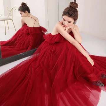 Sexy Burgundy Evening Dresses 2018 Empire Spaghetti Straps Sleeveless Sash Floor Length Long Ruffle Backless Formal Dresses