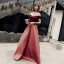 Chic / Beautiful Burgundy Glitter Evening Dresses  2018 A-Line / Princess Off-The-Shoulder Short Sleeve Sash Floor-Length / Long Ruffle Backless Formal Dresses