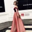 Chic / Beautiful Burgundy Glitter Evening Dresses  2018 A-Line / Princess Off-The-Shoulder Short Sleeve Sash Floor-Length / Long Ruffle Backless Formal Dresses