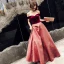 Chic / Beautiful Burgundy Glitter Evening Dresses  2018 A-Line / Princess Off-The-Shoulder Short Sleeve Sash Floor-Length / Long Ruffle Backless Formal Dresses