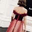Chic / Beautiful Burgundy Glitter Evening Dresses  2018 A-Line / Princess Off-The-Shoulder Short Sleeve Sash Floor-Length / Long Ruffle Backless Formal Dresses