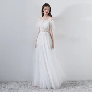 Moderne Mode Blanche Robe De Soirée 2018 Princesse Perlage De L Épaule Manches Courtes Longue Volants Dos Nu Robe De Ceremonie