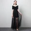 Erschwinglich Sommer Schwarz Abendkleider 2018 A Linie Off Shoulder V-Ausschnitt Kurze Ärmel Knöchellänge Rüschen Rückenfreies Festliche Kleider