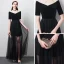 Erschwinglich Sommer Schwarz Abendkleider 2018 A Linie Off Shoulder V-Ausschnitt Kurze Ärmel Knöchellänge Rüschen Rückenfreies Festliche Kleider