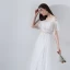 Modern / Fashion White Evening Dresses  2018 A-Line / Princess Beading Off-The-Shoulder Short Sleeve Floor-Length / Long Ruffle Backless Formal Dresses