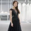 Élégant Noire Transparentes Robe De Soirée 2018 Princesse Encolure Carrée Mancherons Appliques En Dentelle Perlage Ceinture Train De Balayage Volants Robe De Ceremonie