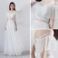 Modern / Fashion White Evening Dresses  2018 A-Line / Princess Beading Off-The-Shoulder Short Sleeve Floor-Length / Long Ruffle Backless Formal Dresses