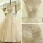 Simple Champagne Robe De Mariée 2018 Robe Boule Transparentes Encolure Dégagée 1/2 Manches Dos Nu Appliques En Dentelle Train De Balayage Volants