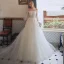 Abordable Champagne Robe De Mariée 2018 Princesse De l'épaule 3/4 Manches Dos Nu Appliques En Dentelle Tribunal Train Volants