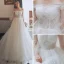Abordable Champagne Robe De Mariée 2018 Princesse De l'épaule 3/4 Manches Dos Nu Appliques En Dentelle Tribunal Train Volants