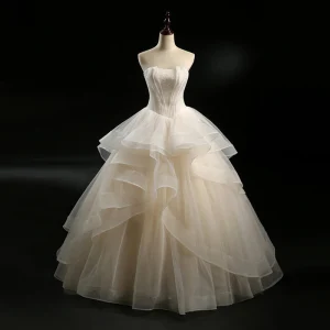 Moderne Mode Champagne Robe De Mariée 2018 Robe Boule Bustier Sans Manches Dos Nu Paillettes Perlage Longue Volants En Cascade