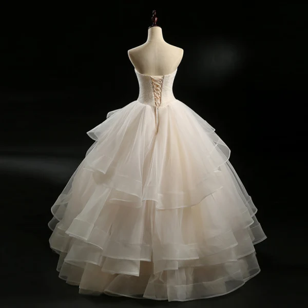 Modern / Fashion Champagne Wedding Dresses 2018 Ball Gown Strapless Sleeveless Backless Sequins Beading Floor-Length / Long Cascading Ruffles