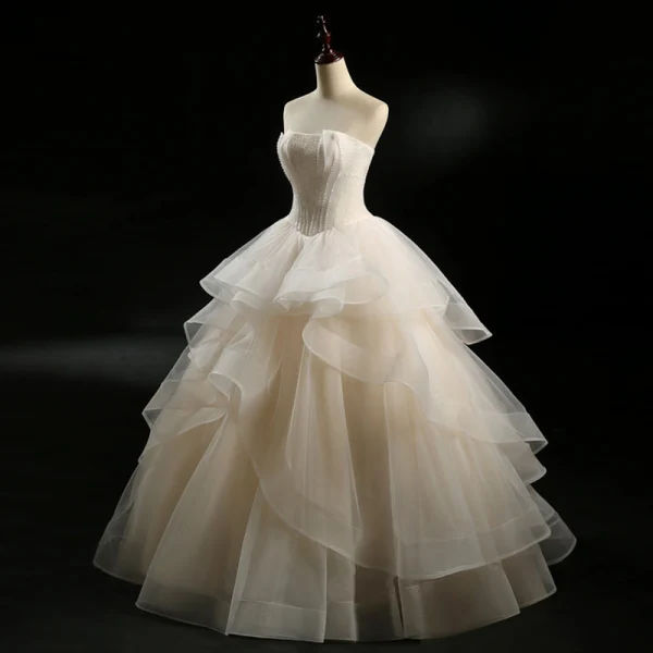 Modern / Fashion Champagne Wedding Dresses 2018 Ball Gown Strapless Sleeveless Backless Sequins Beading Floor-Length / Long Cascading Ruffles
