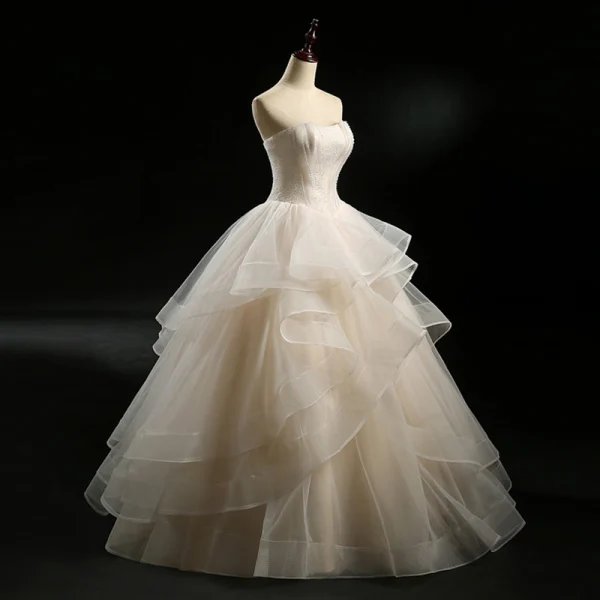 Modern / Fashion Champagne Wedding Dresses 2018 Ball Gown Strapless Sleeveless Backless Sequins Beading Floor-Length / Long Cascading Ruffles