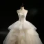 Modern / Fashion Champagne Wedding Dresses 2018 Ball Gown Strapless Sleeveless Backless Sequins Beading Floor-Length / Long Cascading Ruffles
