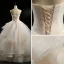 Modern / Fashion Champagne Wedding Dresses 2018 Ball Gown Strapless Sleeveless Backless Sequins Beading Floor-Length / Long Cascading Ruffles