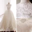 Luxury / Gorgeous Ivory Pierced Wedding Dresses 2018 Ball Gown High Neck Sleeveless Appliques Lace Crystal Beading Pearl Royal Train Ruffle