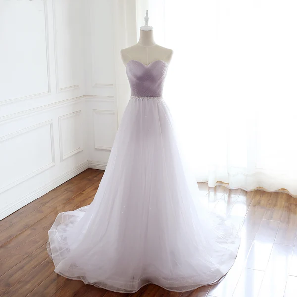 Elegant Lavendel Selskapskjoler 2018 Empire Kjæreste Uten Ermer Krystall Beading Sash Avtakbar Domstol Tog Buste Ryggløse Formelle Kjoler