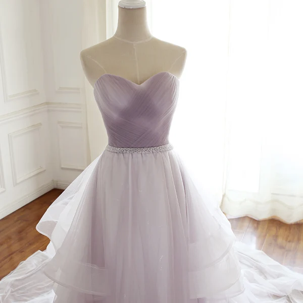 Elegant Lavendel Selskapskjoler 2018 Empire Kjæreste Uten Ermer Krystall Beading Sash Avtakbar Domstol Tog Buste Ryggløse Formelle Kjoler