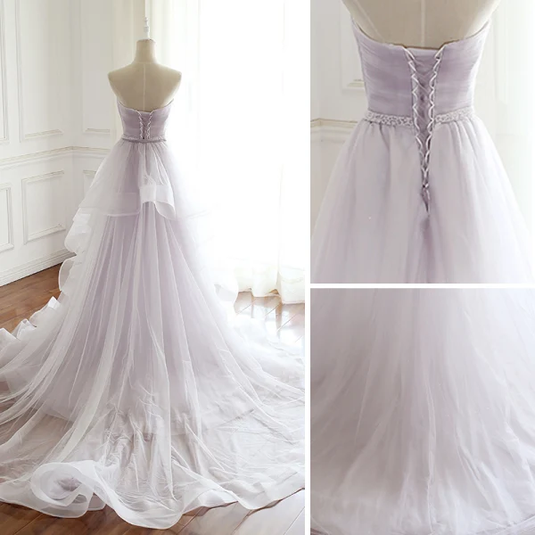 Elegant Lavendel Selskapskjoler 2018 Empire Kjæreste Uten Ermer Krystall Beading Sash Avtakbar Domstol Tog Buste Ryggløse Formelle Kjoler