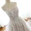 Charmant Gris Transparentes Robe De Bal 2018 Princesse Encolure Dégagée Sans Manches Appliques En Dentelle Tribunal Train Volants Robe De Ceremonie