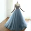 Luxury / Gorgeous Ocean Blue Prom Dresses 2018 A-Line / Princess Off-The-Shoulder Short Sleeve Glitter Beading Court Train Ruffle Backless Formal Dresses
