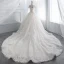 Chinese style Ivory Wedding Dresses 2018 Ball Gown High Neck Cap Sleeves Backless Appliques Lace Pearl Beading Cathedral Train Ruffle
