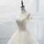 Chinese style Ivory Wedding Dresses 2018 Ball Gown High Neck Cap Sleeves Backless Appliques Lace Pearl Beading Cathedral Train Ruffle