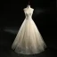 Chic / Beautiful Champagne Wedding Dresses 2018 A-Line / Princess Sweetheart Sleeveless Backless Appliques Lace Sequins Beading Floor-Length / Long Ruffle