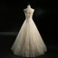 Chic / Beautiful Champagne Wedding Dresses 2018 A-Line / Princess Sweetheart Sleeveless Backless Appliques Lace Sequins Beading Floor-Length / Long Ruffle