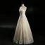 Chic / Belle Champagne Robe De Mariée 2018 Princesse Transparentes Encolure Dégagée Sans Manches Dos Nu Appliques En Dentelle Perlage Faux Diamant Longue Volants