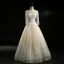 Vintage / Retro Champagne Wedding Dresses 2018 A-Line / Princess See-through Scoop Neck Long Sleeve Backless Appliques Lace Pearl Beading Floor-Length / Long Ruffle