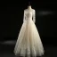 Vintage / Retro Champagne Wedding Dresses 2018 A-Line / Princess See-through Scoop Neck Long Sleeve Backless Appliques Lace Pearl Beading Floor-Length / Long Ruffle