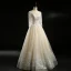 Vintage / Retro Champagne Wedding Dresses 2018 A-Line / Princess See-through Scoop Neck Long Sleeve Backless Appliques Lace Pearl Beading Floor-Length / Long Ruffle
