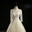Vintage / Retro Champagne Wedding Dresses 2018 A-Line / Princess See-through Scoop Neck Long Sleeve Backless Appliques Lace Pearl Beading Floor-Length / Long Ruffle