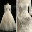 Vintage / Retro Champagne Wedding Dresses 2018 A-Line / Princess See-through Scoop Neck Long Sleeve Backless Appliques Lace Pearl Beading Floor-Length / Long Ruffle