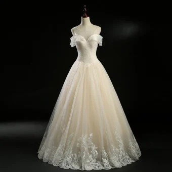 Vintage Retro Champagne See Through Wedding Dresses 2018 A Line Princess Square Neckline Short Sleeve Backless Appliques Lace Pearl Beading Floor Length Long Ruffle