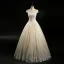 Vintage / Retro Champagne See-through Wedding Dresses 2018 Ball Gown Scoop Neck Cap Sleeves Appliques Lace Sequins Beading Floor-Length / Long Ruffle