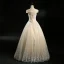 Vintage / Retro Champagne See-through Wedding Dresses 2018 Ball Gown Scoop Neck Cap Sleeves Appliques Lace Sequins Beading Floor-Length / Long Ruffle