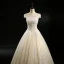 Vintage / Retro Champagne See-through Wedding Dresses 2018 Ball Gown Scoop Neck Cap Sleeves Appliques Lace Sequins Beading Floor-Length / Long Ruffle